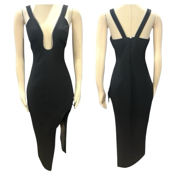 Bcbgmaxazria Embellished Cut Out Sleeveless Asymmetrical Bodycon Midi Dress NEW - Picture 8 of 15